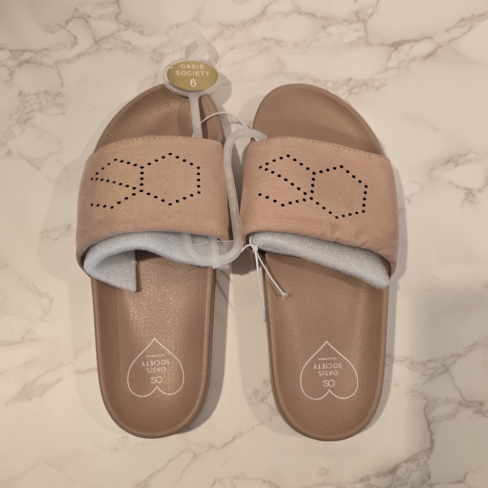 NWT Oasis Society Journey Women's Dusty Rose Slides - Size 6